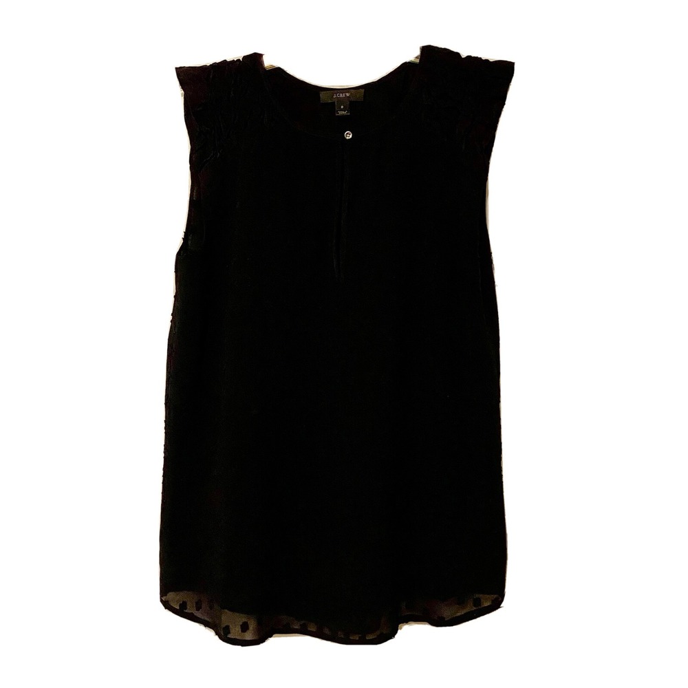 J.Crew Women's Size 0 Black Lace Blouse Silk Trim Sheer Top